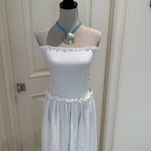 Cotton Blends Shirred Tube Long Dress